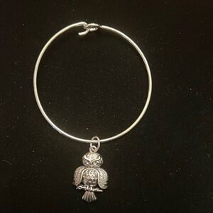 Handcrafted Silver tone Stackable Charm Bracelet- with owl charm